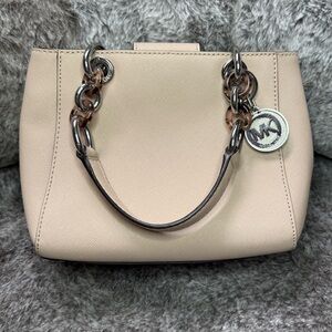 Michael Kors Blush Saffiano Leather Satchel with Chain-Link Handles